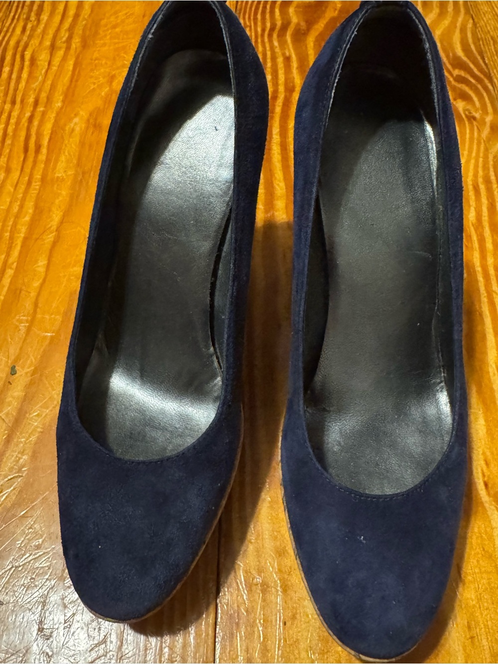 Stuart Weitzman Navy Suede Cork Wedge Pumps - Picture 9 of 9